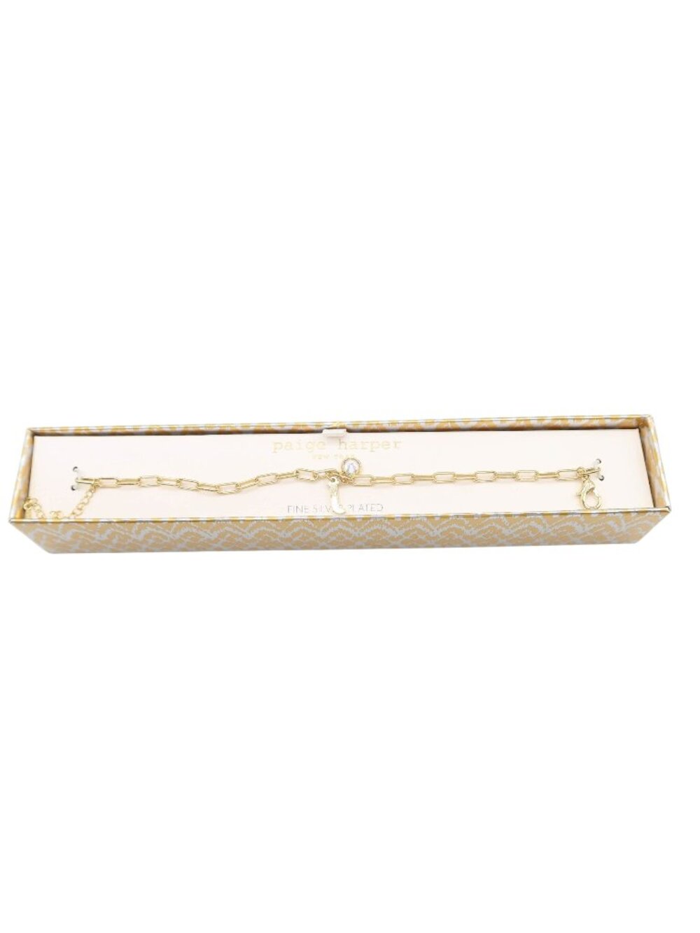 PAIGE HARPER Gold Plate Tone Letter "T" Crystal Charm Chain Bracelet NEW Dainty
